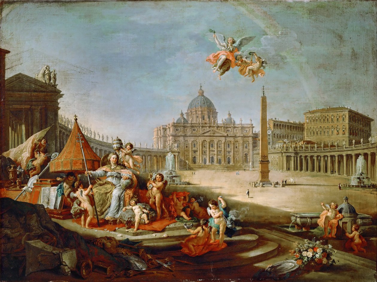 Piazza San Pietro, Rom med en allegori om påvedömets triumf av Giovanni Paolo Pannini