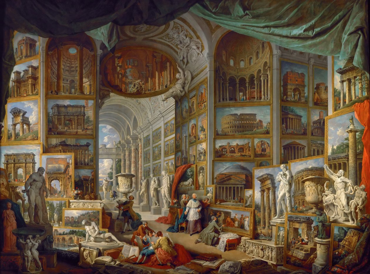 Bildgalleri med utsikt över antikens Rom Roma Antica av Giovanni Paolo Pannini