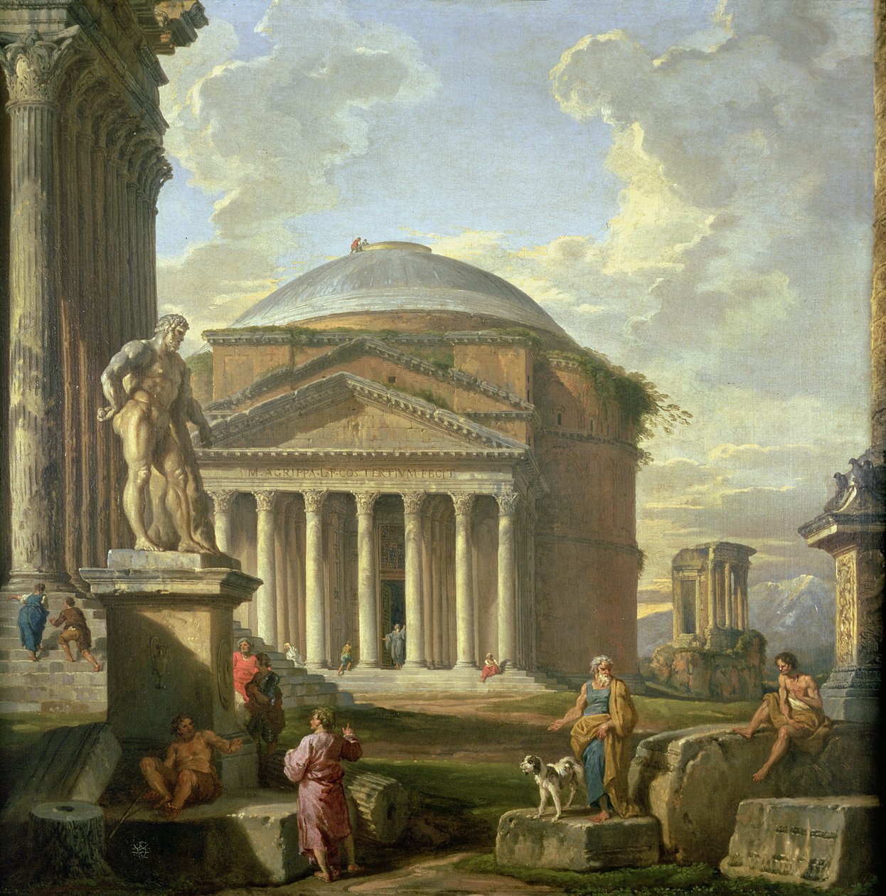 Utsikt över Pantheon, Farnese Hercules och andra romerska ruiner av Giovanni Paolo Pannini