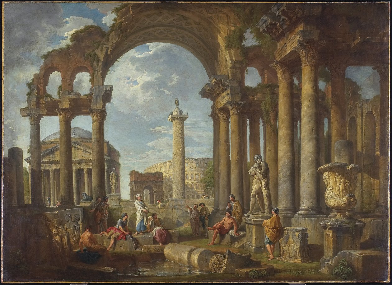 En Capriccio av romerska ruiner med Pantheon, c.1755 av Giovanni Paolo Pannini