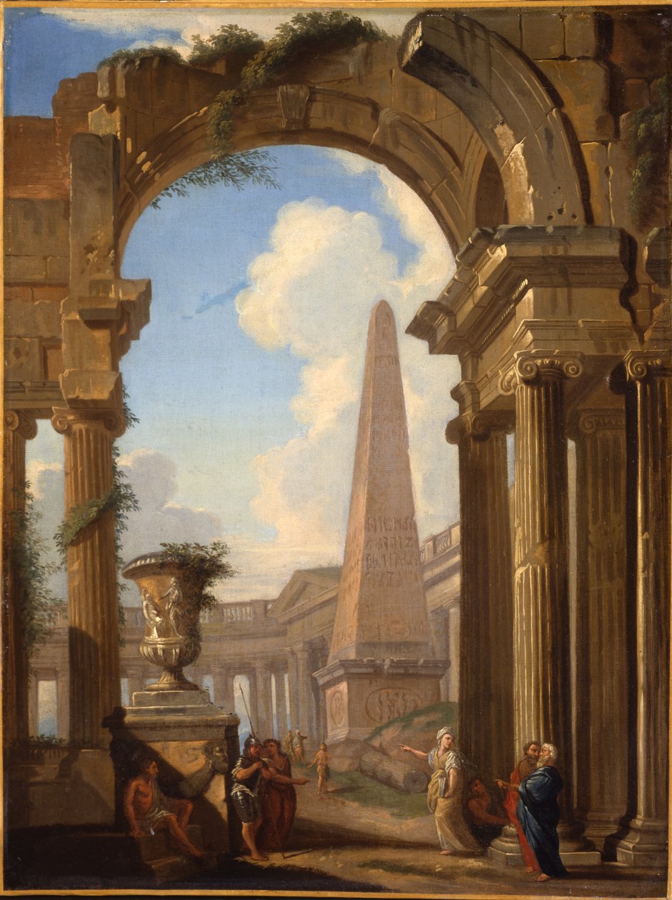 Capricci av romerska ruiner med figurer av Giovanni Paolo Pannini
