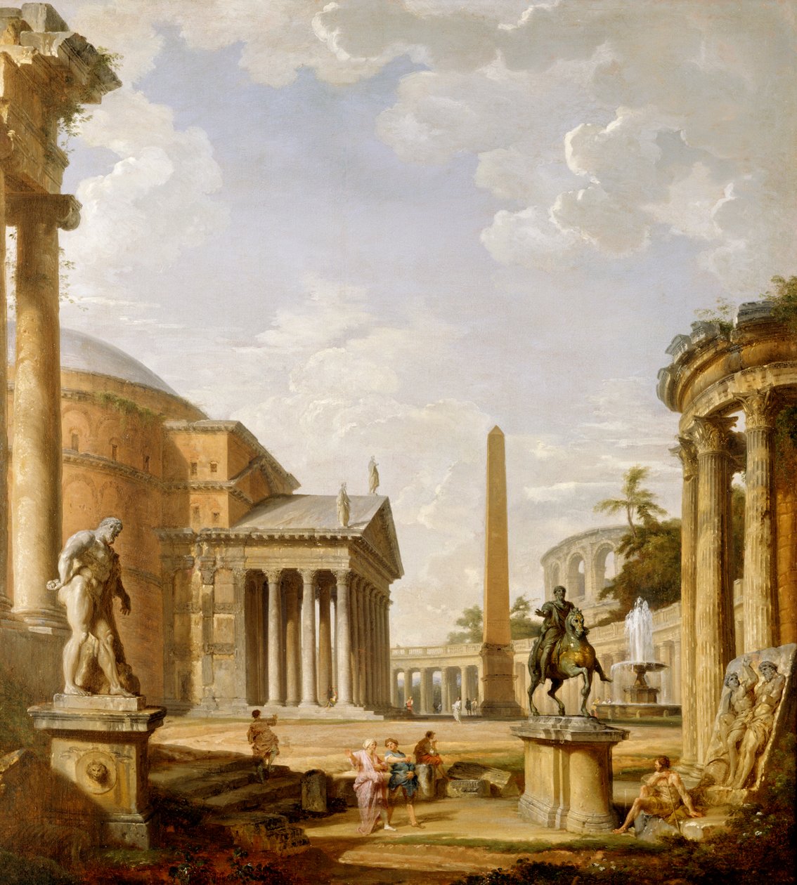 Capriccio av romerska ruiner med Pantheon (olja på duk) av Giovanni Paolo Pannini