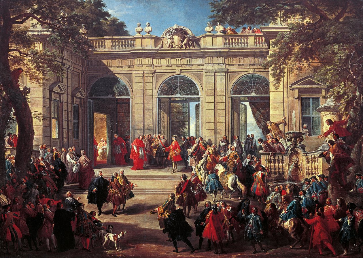 Karl III av Bourbon på besök hos påven Benedikt XIV i Quirinalens kaffehus av Giovanni Paolo Pannini