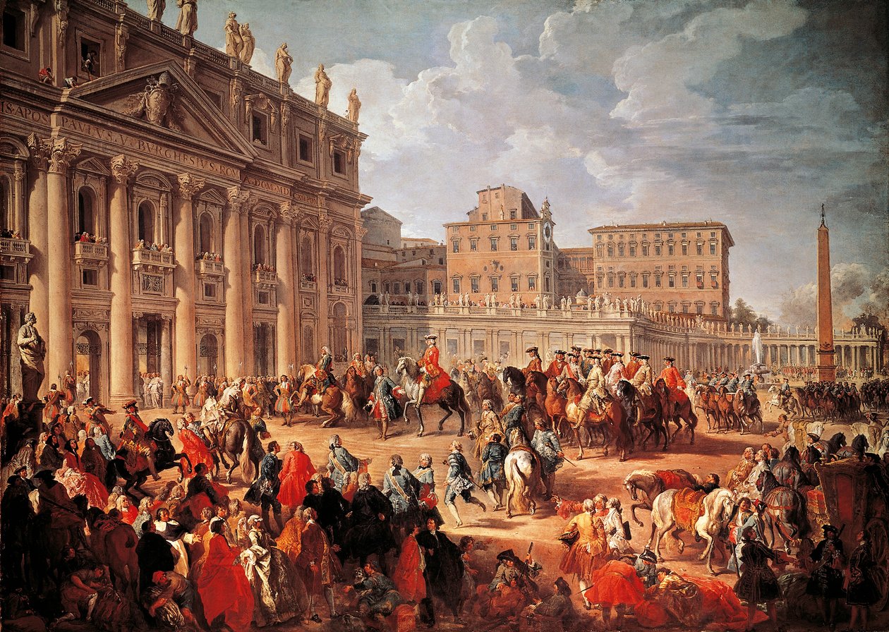 Karl III besöker Peterskyrkan i Rom av Giovanni Paolo Pannini
