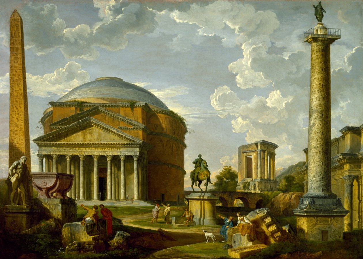 Fantasy View med Pantheon och andra monument i antikens Rom av Giovanni Paolo Pannini