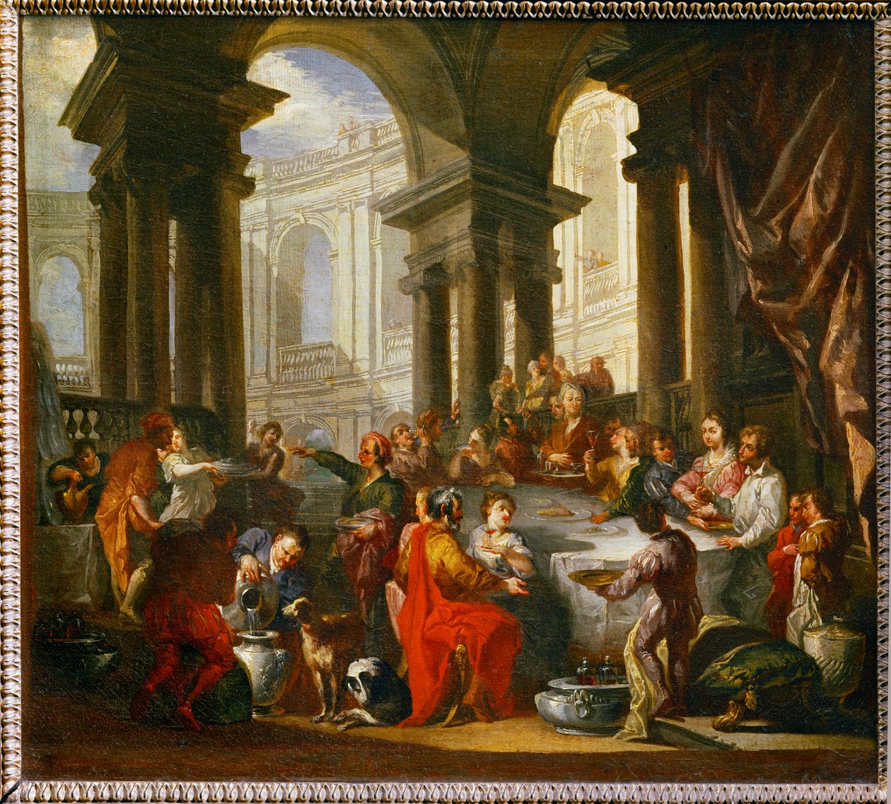 Festmåltid under en jonisk portik ... av Giovanni Paolo Pannini or Panini