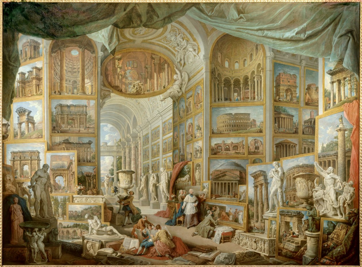 Galleri av en samlare. Galleri med utsikt över antikens Rom. målning av Giovanni Paolo Pannini (Panini) (1691-1765) av Giovanni Paolo Pannini