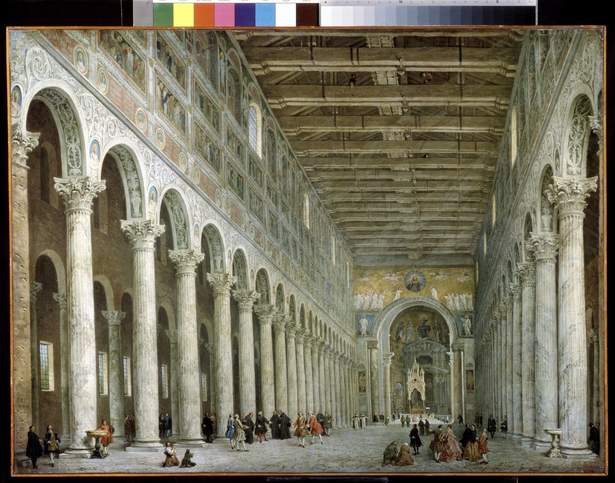 Interiör av basilikan Saint Paul utanför murarna i Rom. Interiör av basilikan St. Paul utanför murarna i Rom. Målning av Giovanni Paolo Panini (eller Pannini av Giovanni Paolo Pannini