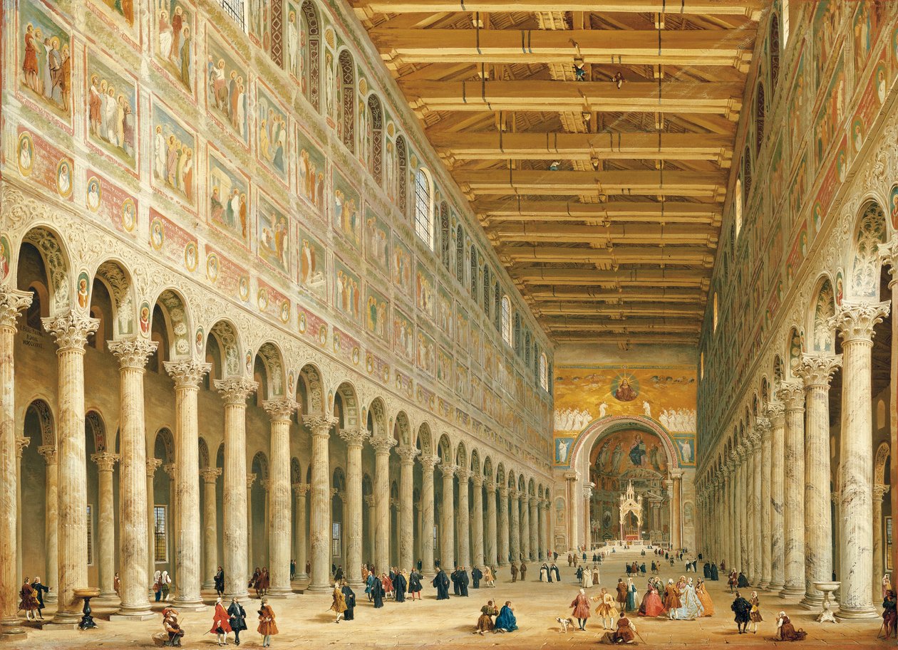 Interiör av San Paolo Fuori le Mura, tittar mot altaret av Giovanni Paolo Pannini