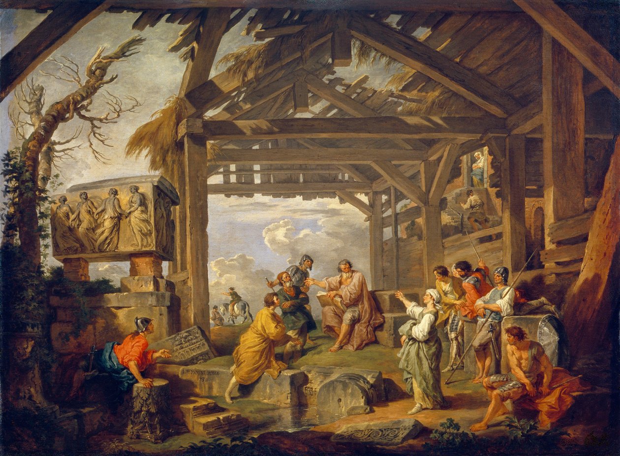 Sibylla av Cumae som profeterar Kristi födelse. Målning av Giovanni Paolo Panini (Pannini) (1691-1765), olja på duk av Giovanni Paolo Pannini