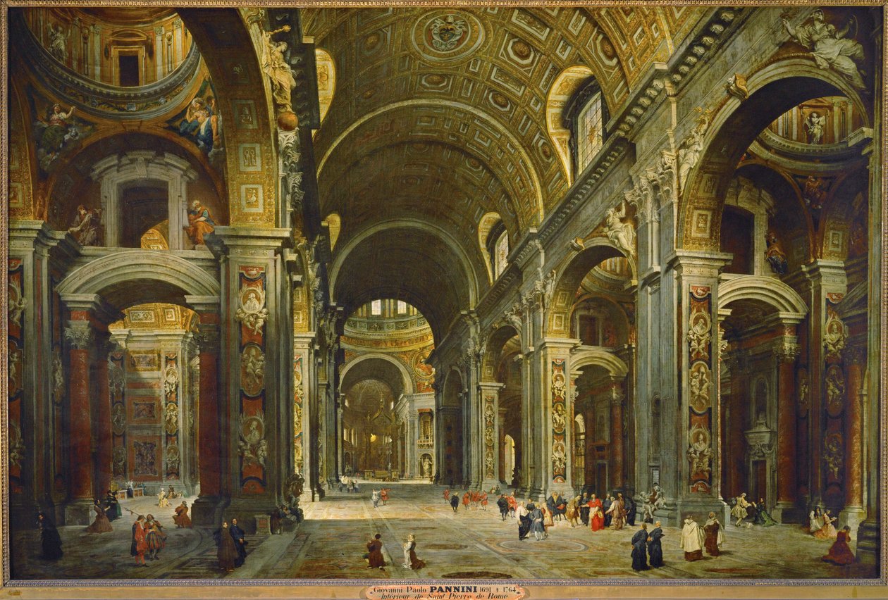 Kardinal Melchior de Polignac besöker Peterskyrkan i Rom ... av Giovanni Paolo Pannini or Panini