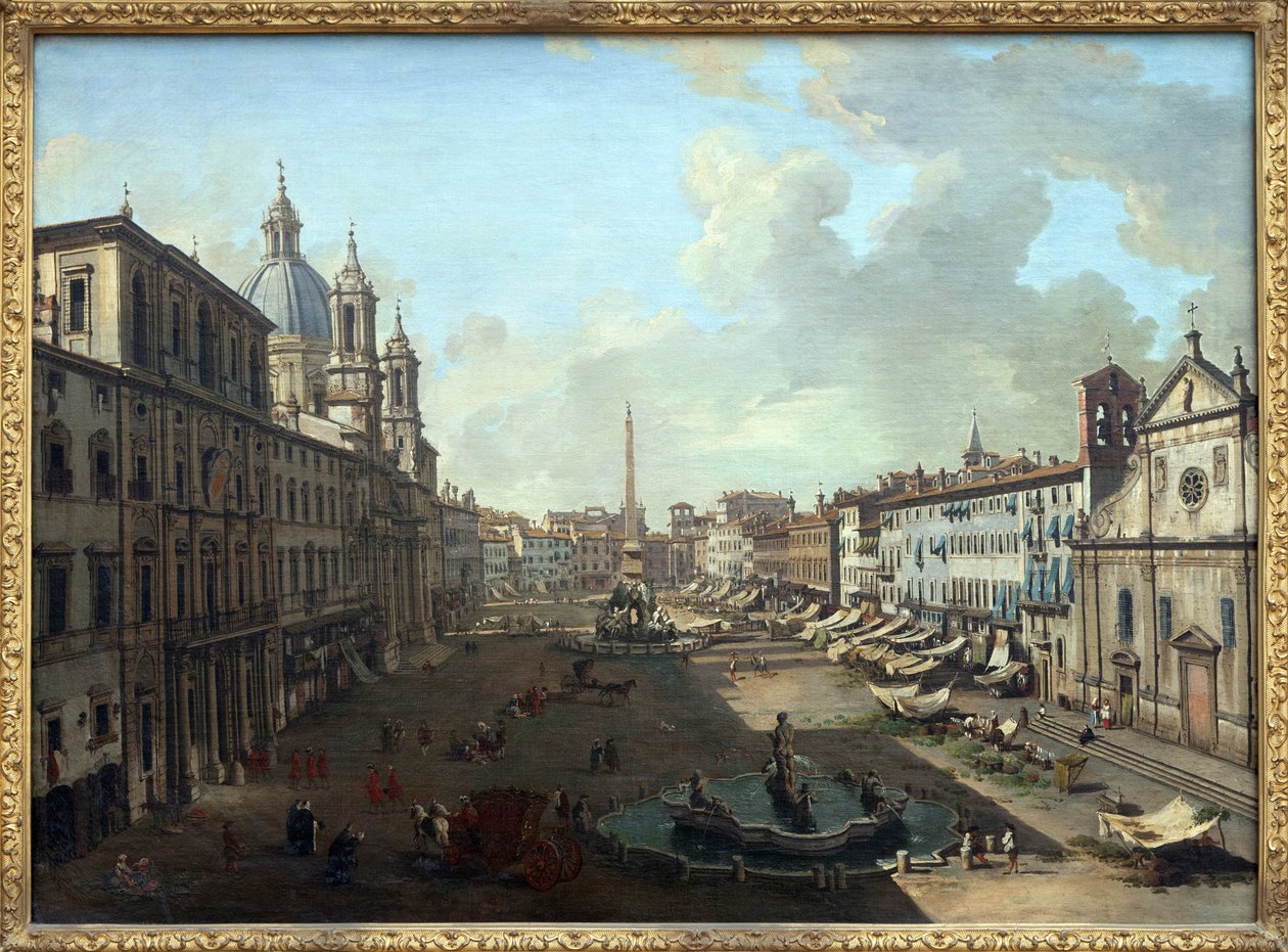 Piazza Navona (Piazza Navona) i Rom med Neptunus fontän i förgrunden, Oljemålning på duk av Giovanni Paolo Pannini (Panini) (1691-1765). Fotografi, KIM Youngtae, Nantes, Musee des Beaux Art de Nantes. av Giovanni Paolo Pannini