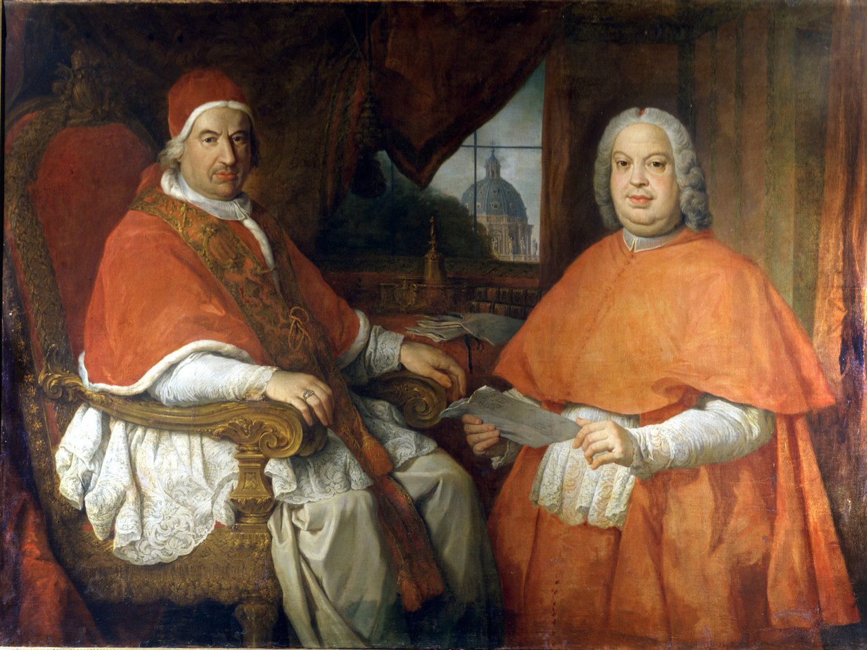 Porträtt av påven Benedikt XIV (1675 - 1758) och kardinal Silvio Valenti Gonzague. Målning av Giovanni Paolo Pannini (Panini). 1700-talet. National Roman Museum, Rom. av Giovanni Paolo Pannini