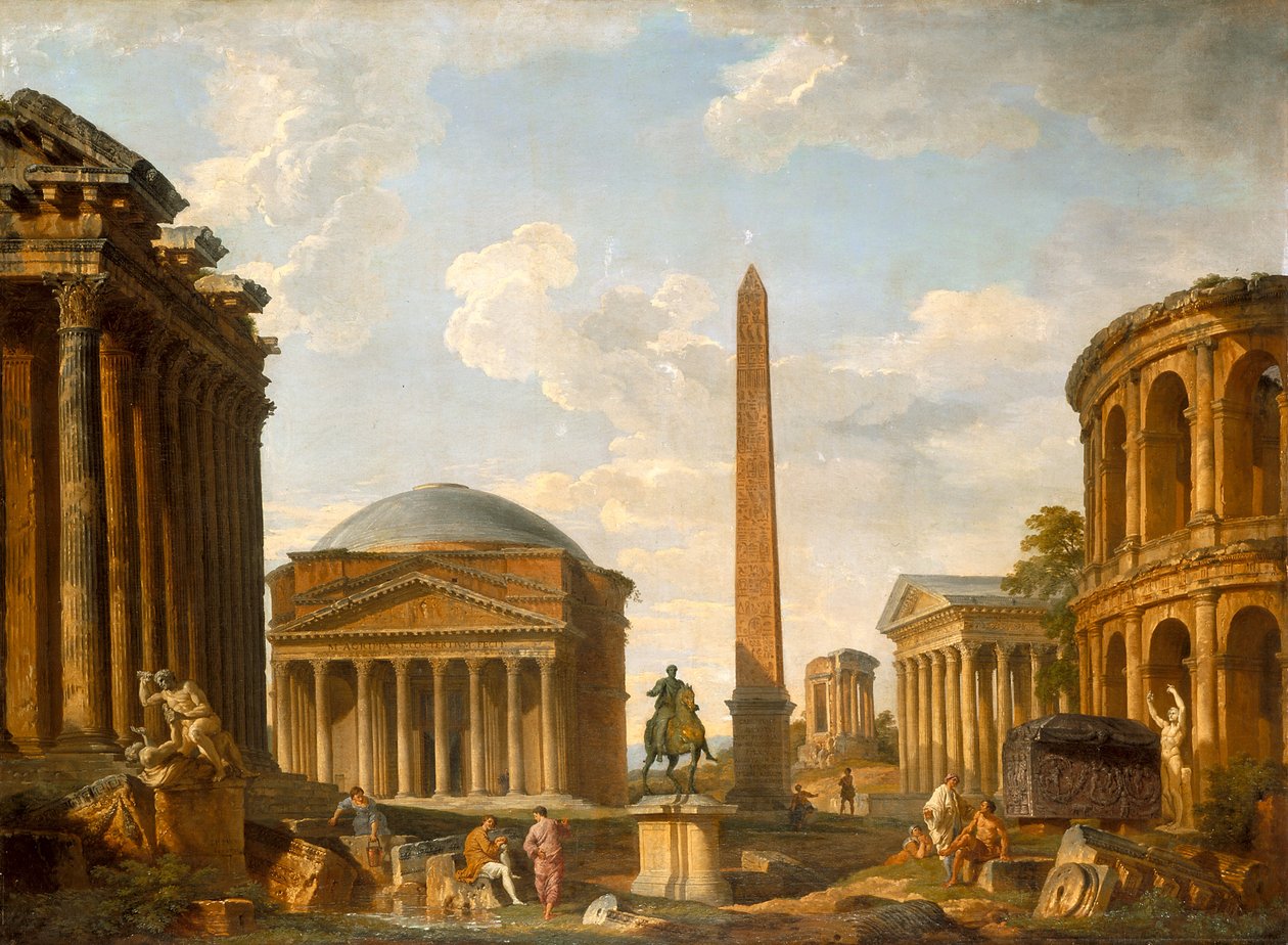 Roman Capriccio: Pantheon och andra monument (olja på duk) av Giovanni Paolo Pannini