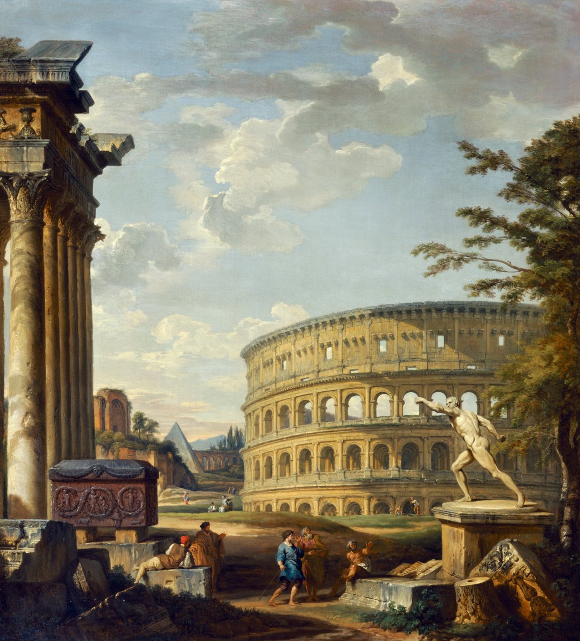 Romerskt landskap med Colosseum av Giovanni Paolo Pannini