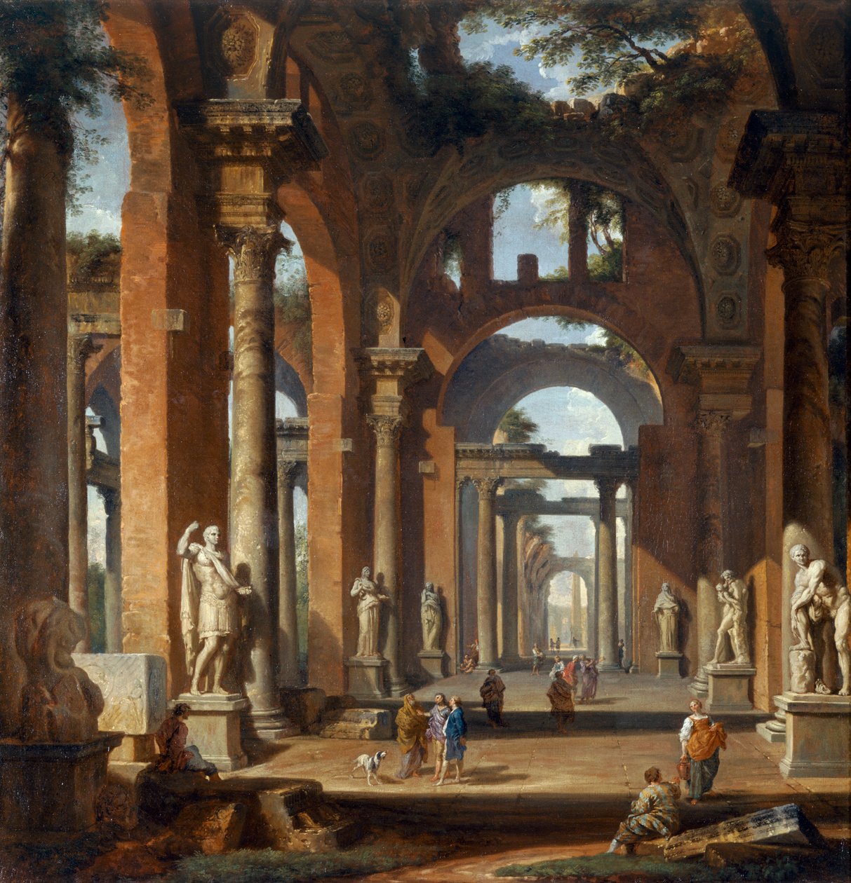 Statyer i en förstörd arkad av Giovanni Paolo Pannini