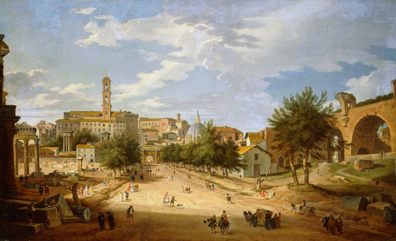 Forum Romanum och Campidoglio sett från Konstantins båge, 1751 av Giovanni Paolo Pannini