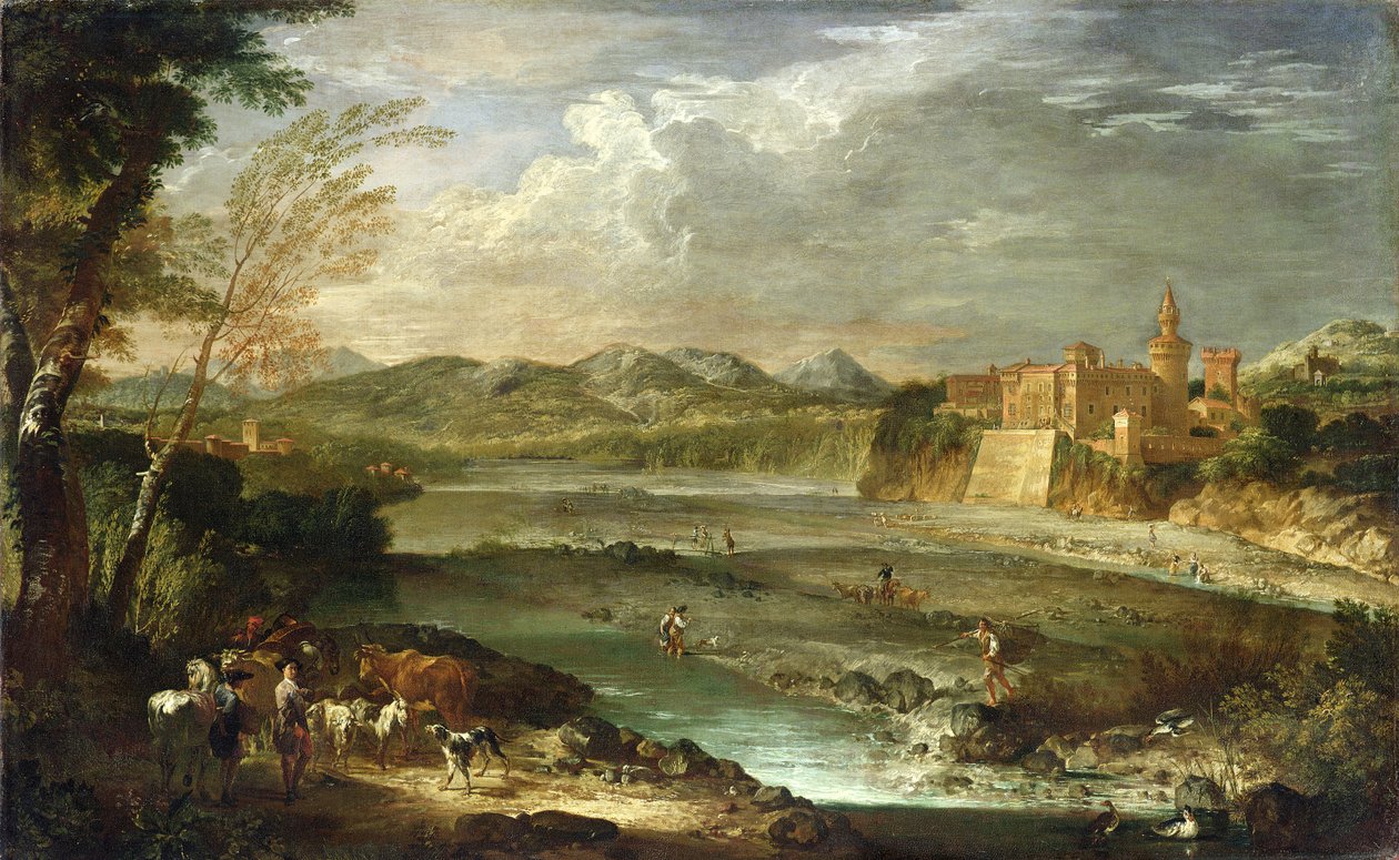 The Valley of Trebbia with the Castle of Rivalta, c. 1720  av Giovanni Paolo Pannini