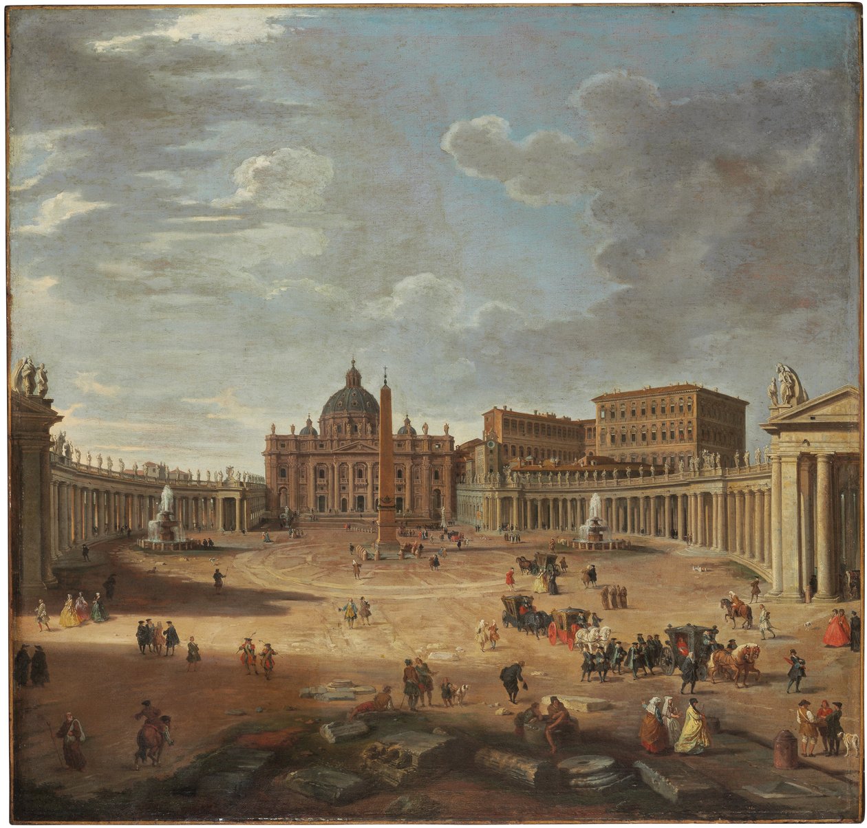 Utsikt över Petersplatsen, Rom av Giovanni Paolo Pannini