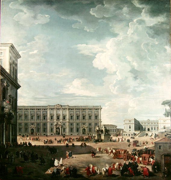 Utsikt över Piazza del Quirinale, Rom av Giovanni Paolo Pannini