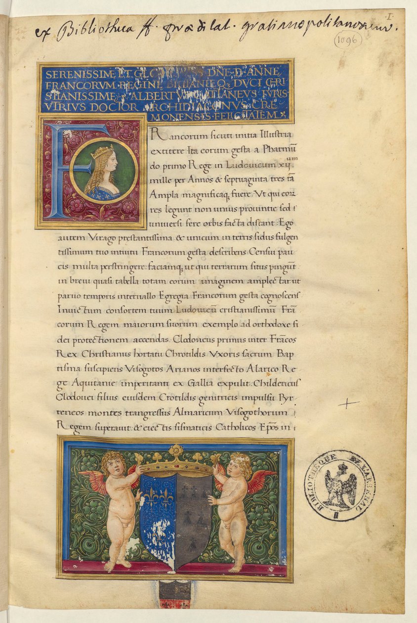 Frontispiece till Frankrikes kungars historia av Albert Cattaneo av Piacenza av Giovanni Pietro Birago