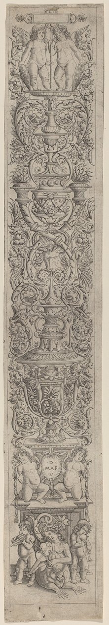 Ornamentpanel: Nereid och två barn som spelar musikinstrument av Giovanni Pietro Birago and Zoan Andrea
