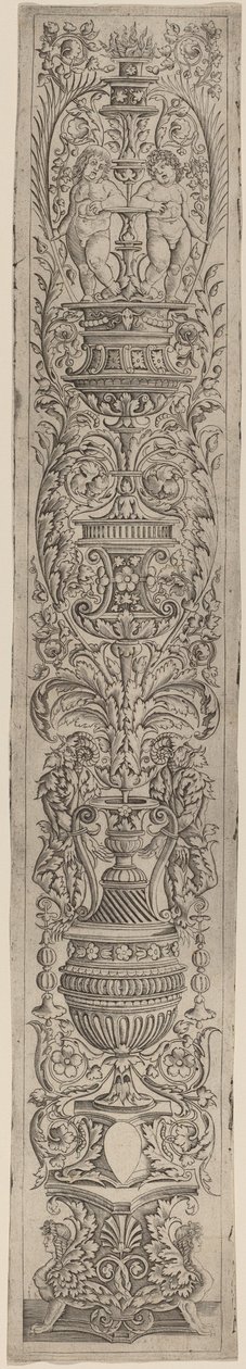 Ornamentpanel: Två sfinxer och två barn som håller handflatorna av Giovanni Pietro Birago and Zoan Andrea