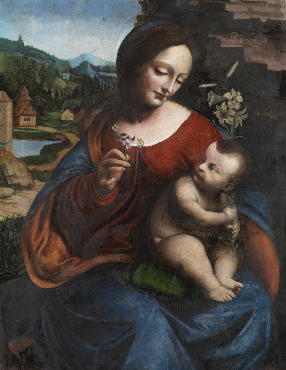 Jungfru och barn med en lilja, ca 1510-20 (olja på panel) av Giovanni Pietro Rizzoli (attr. to) Giampietrino
