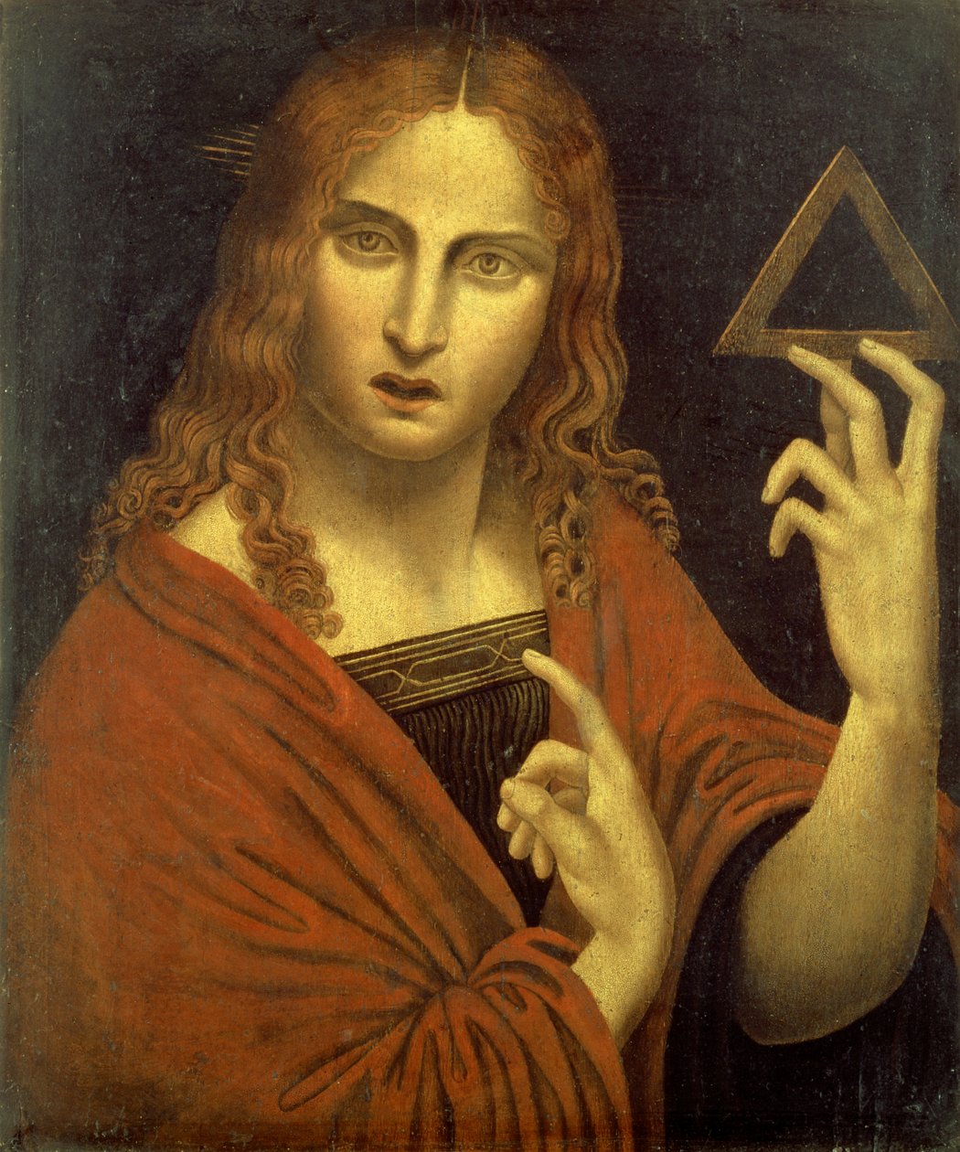 Kristus återlösaren håller symbolen för treenigheten (panel) av Giovanni Pietro Rizzoli (school of) Giampietrino