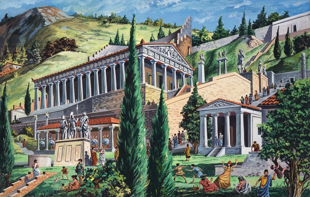 Apollontemplet i Delfi (gouache på papper) av Giovanni Ruggero