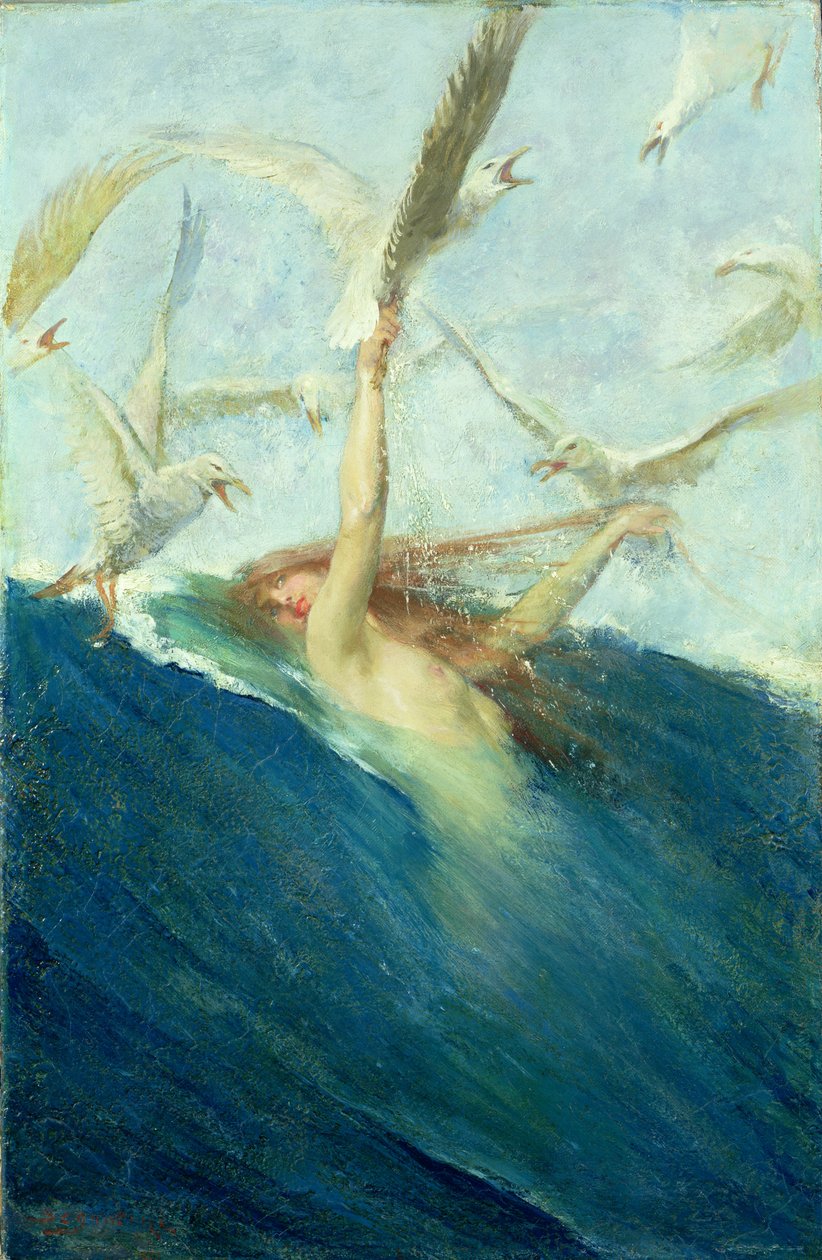 En sjöjungfru som mobbas av måsar av Giovanni Segantini