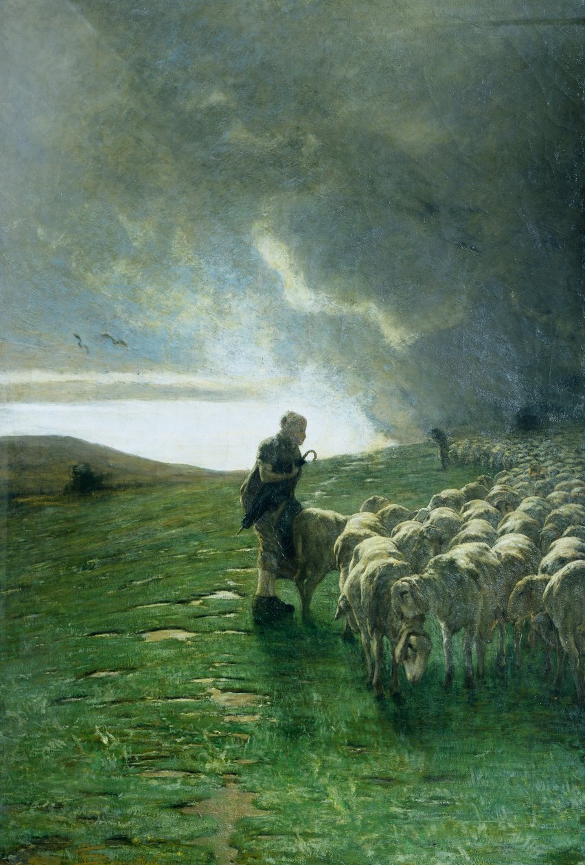 Efter stormen, Giovanni Segantini (1858-1899), olja på duk av Giovanni Segantini