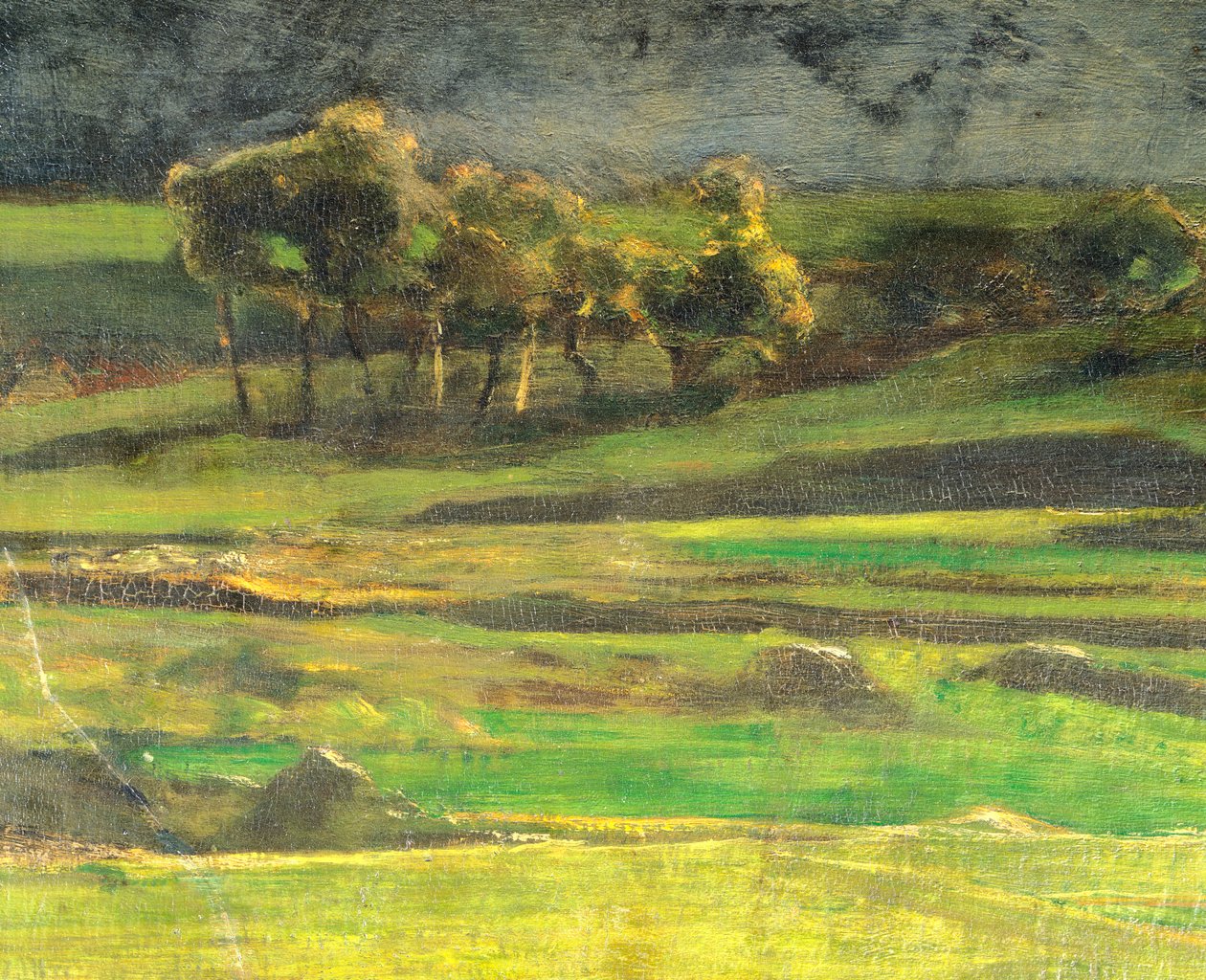 Vid stolpen av Giovanni Segantini (1858-1899), olja på duk av Giovanni Segantini