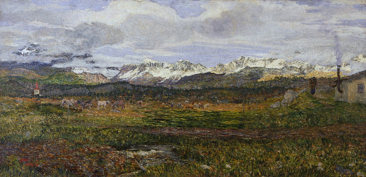 Mazingira kwenye Maloja au Rudi kwa watu wa mji wake av Giovanni Segantini