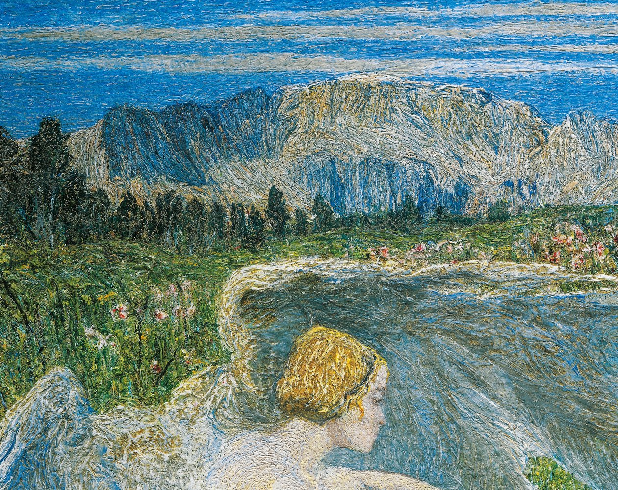 Kärlek vid livets fontän eller älskare vid livets källor, av Giovanni Segantini, detalj av Giovanni Segantini