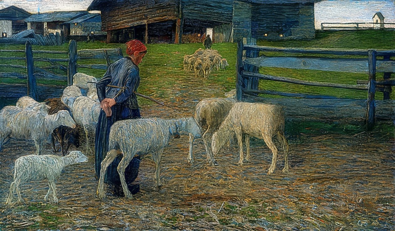 Gå tillbaka till stallet. 1888 av Giovanni Segantini