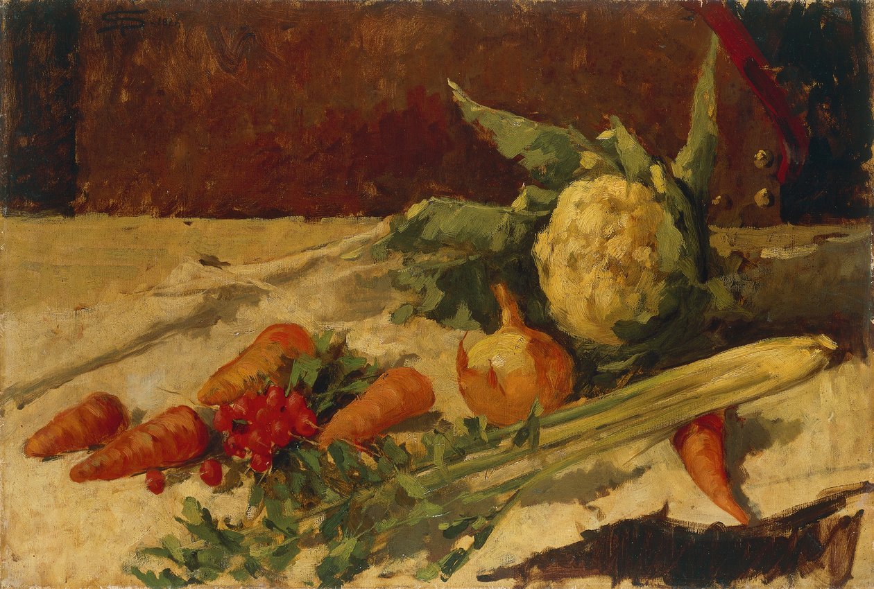 Stilleben med morötter, av Giovanni Segantini (1858-1899), olja på duk, 51x75 cm av Giovanni Segantini