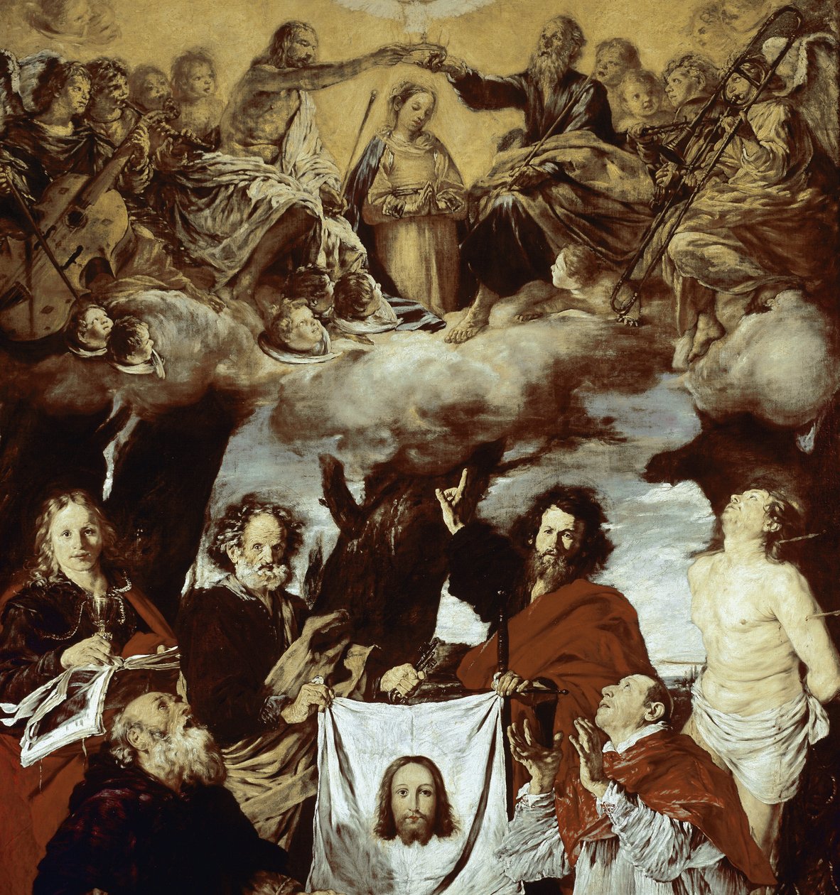 Jungfruns kröning, Veroniques och helgonens slöja (Detalj) (olja på duk av Giovanni Serodine