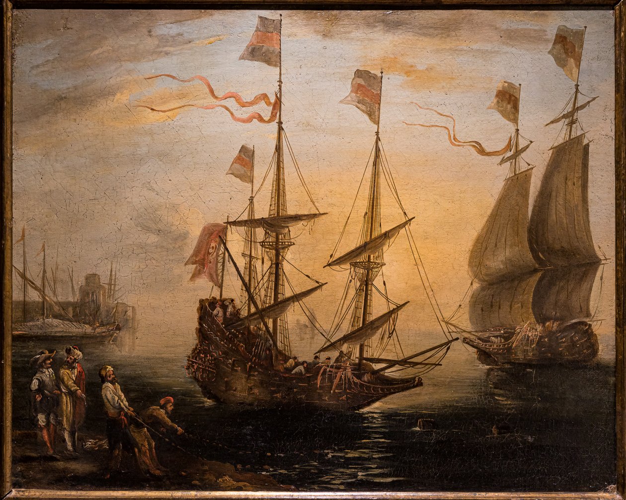 Marina och två segelfartyg av Giovanni Signorini