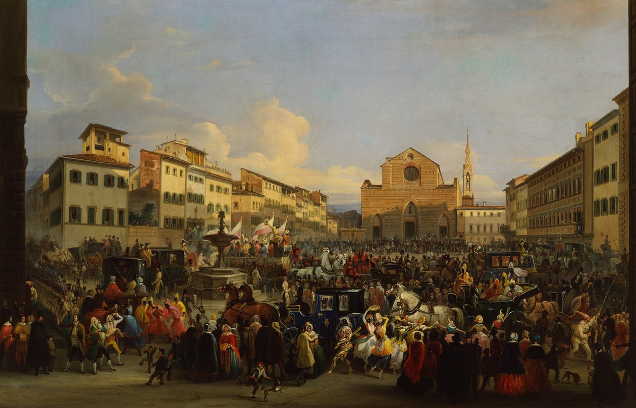 Piazza Santa Croce i Florens under karnevalen av Giovanni Signorini