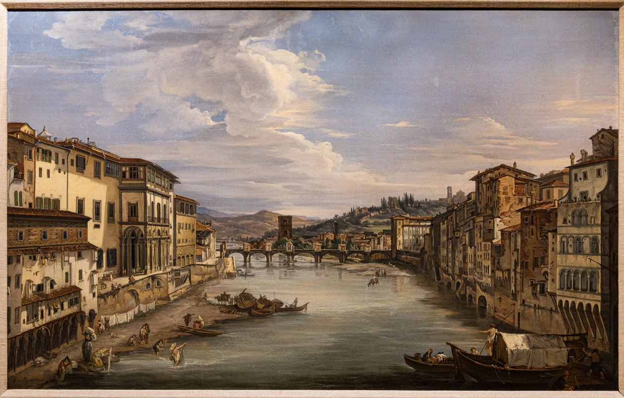 Utsikt över Arno från Ponte Vecchio mot Alle Grazie-bron av Giovanni Signorini