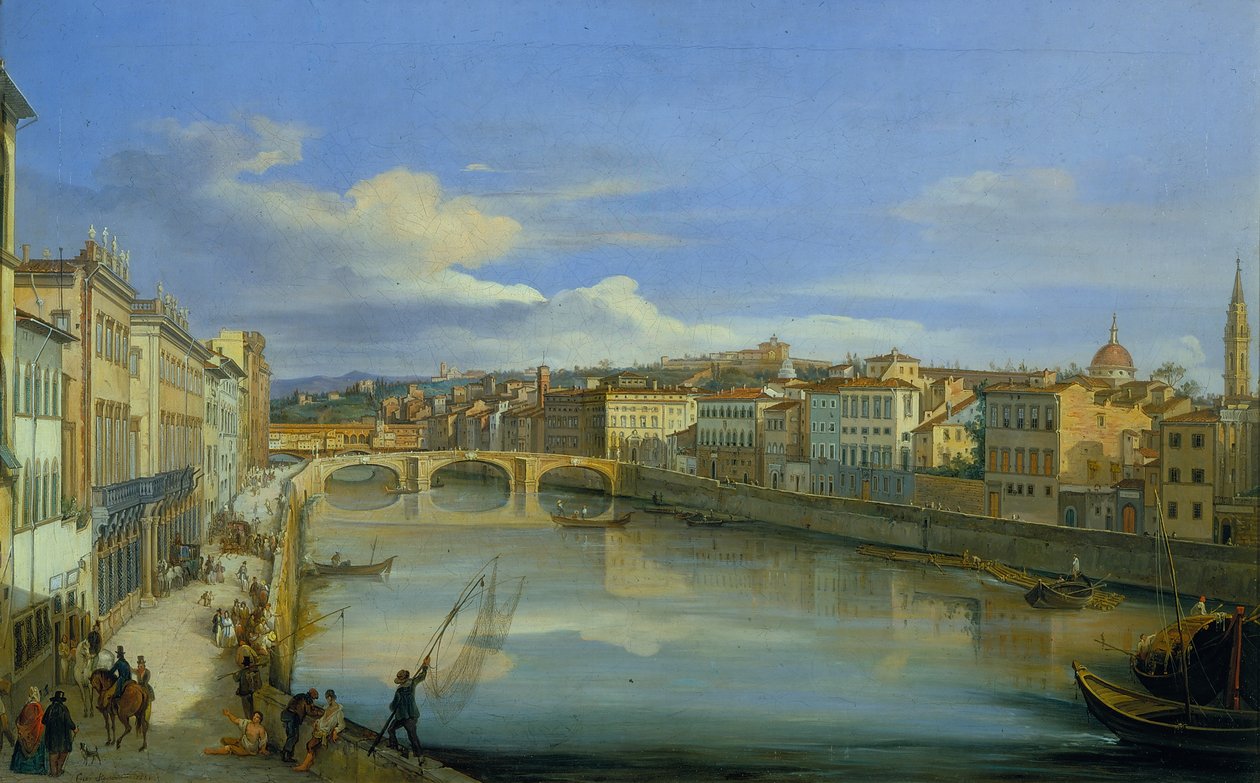 Utsikt över Arno från Ponte alla Carraia av Giovanni Signorini