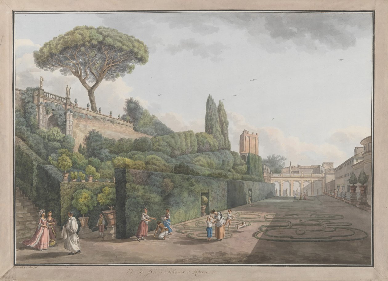 Palazzo Colonnas trädgård, ca. 1780. Skapare: Giovanni Volpato, Louis Ducros. av Giovanni Volpato, Louis Ducros