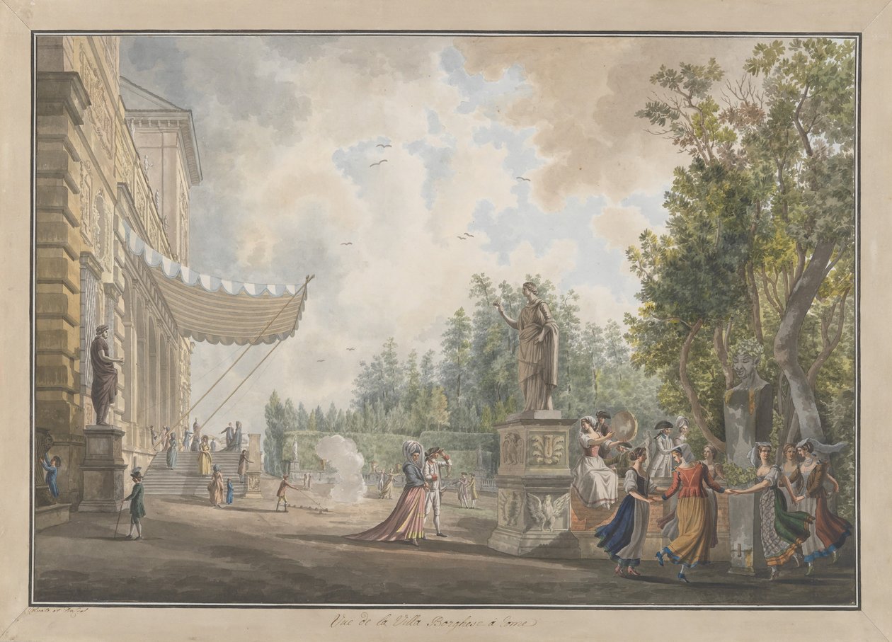 Villa Borghese, ca. 1780. Skapare: Giovanni Volpato, Louis Ducros. av Giovanni Volpato, Louis Ducros