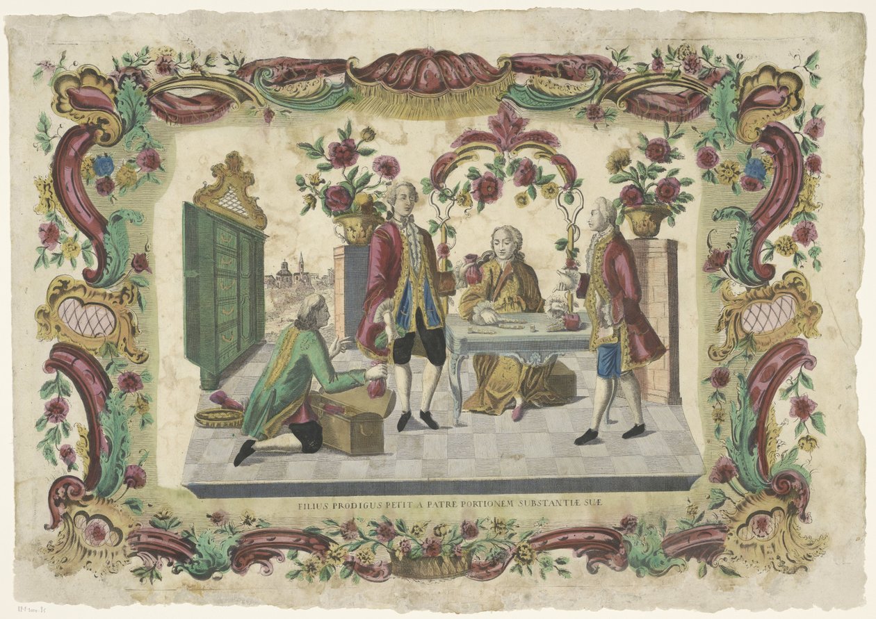 De Verloren Zoon frågar sig att han är en vän Den förlorade sonen ber sin far om en del av sin substans (titel på föremål) av Giovanni Volpato (possibly)