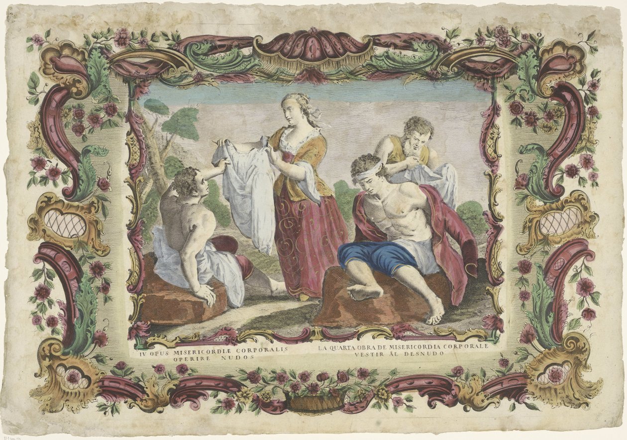 Att klä nakenbilderna IV opus misericordiae corporalis / La quarta obra de misericordia corporal (...) (titel på objektet) The Works of Mercy (serietitel) av Giovanni Volpato