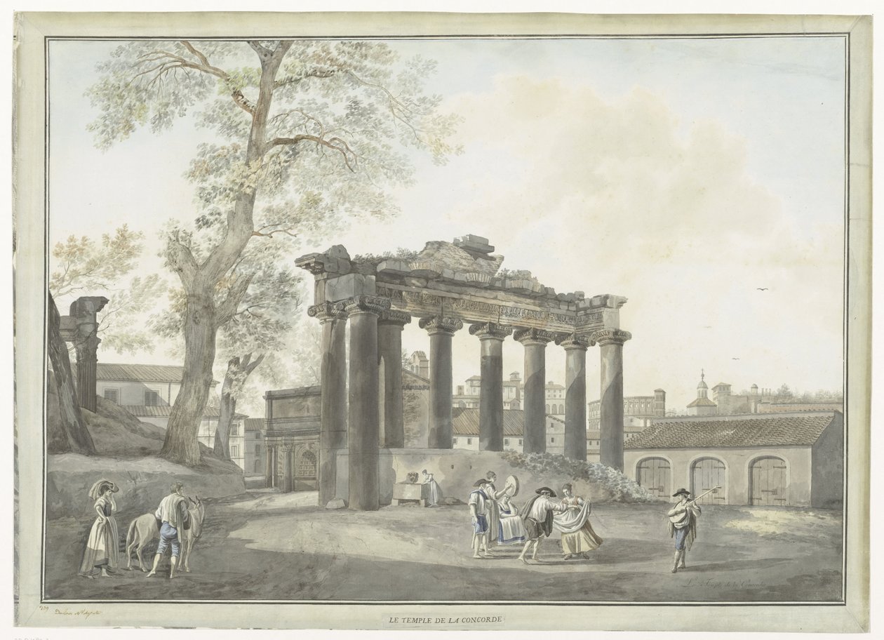 Utsikt över Saturnustemplet i Rom Le temple de la Concorde (titel på objekt) Utsikt över Rom och omgivningar (serietitel) av Giovanni Volpato