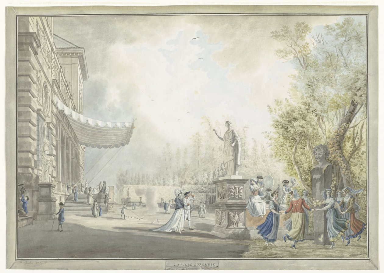 Utsikt över Villa Borghese Pinciana och Villa Borghese Gardens i Rom La ville Borghese (titel på objekt) Utsikt över Rom och omgivningar (serietitel) av Giovanni Volpato