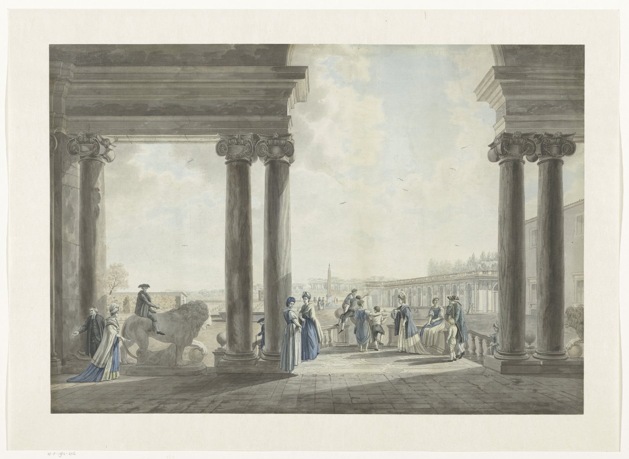 Utsikt över trädgårdarna i Villa Medici i Rom (titel på objekt) Utsikt över Rom och omgivningar (serietitel) av Giovanni Volpato