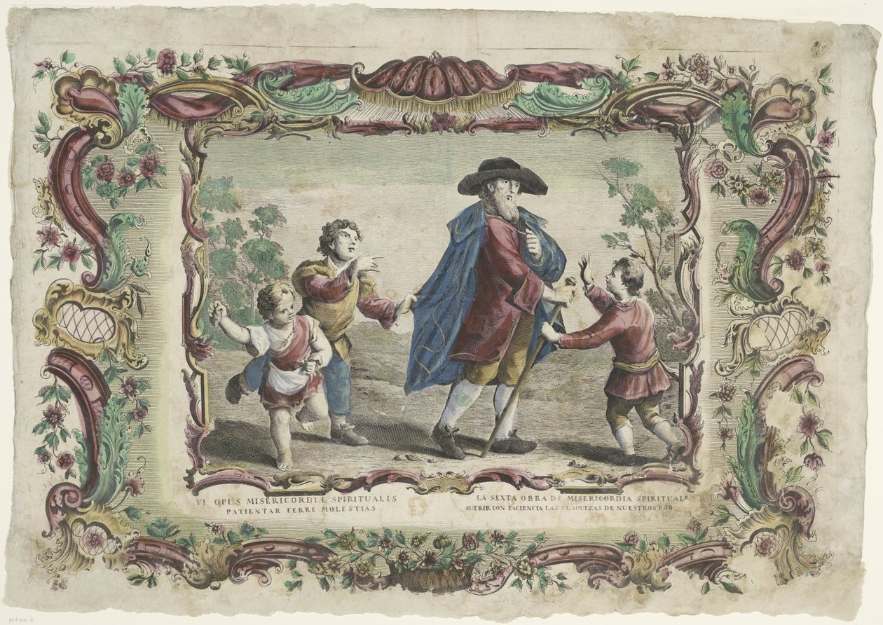 Tålmodigt uthärda orättvisor VI. opus misericordiae corporalis / La sexta obra de misericordie spirituale (titel på objekt) The Spiritual Works of Mercy (serietitel) av Giovanni Volpato